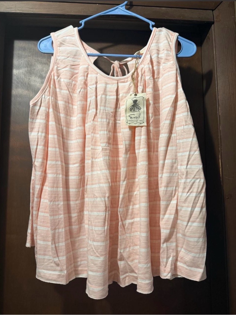 Sleeveless Peach-Striped Tie-Back Cotton Blouse